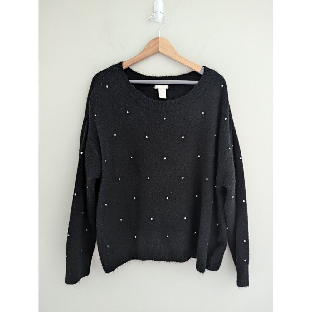H&M Jeweled Pullover Sweater Wool Blend Women's Size XL